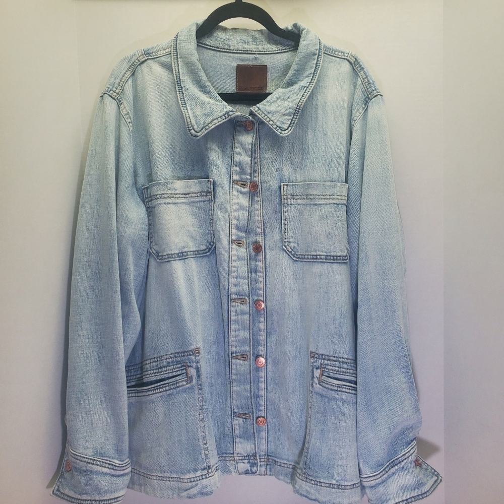 Maurices Jean Jacket Mid Thigh 4 Pocket Copper Rivet Buttons Womans 1X
